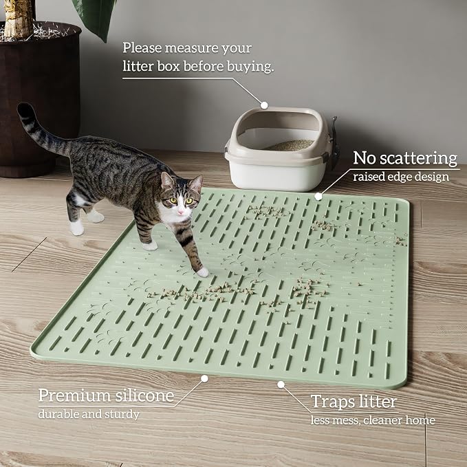 OHMO Cat Litter Mat XXL Trapping Mat Premium Silicone Rubber 37.5x25.2 Sage - Image 6