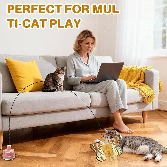 Walfront Interactive Cat Toy – Butterfly Teaser Wand - Image 3