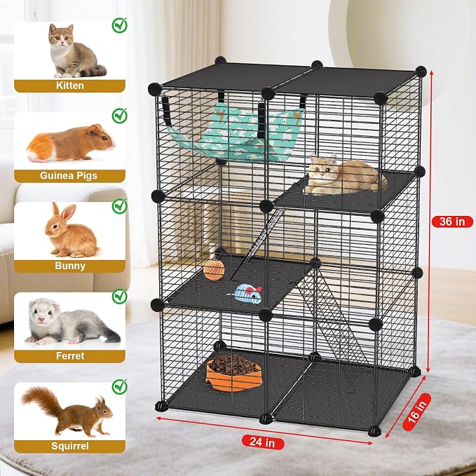 Cat Cage, 3-Tier DIY Catio Cat Enclosures, Detachable Metal Wire Kennel Cats - Image 2