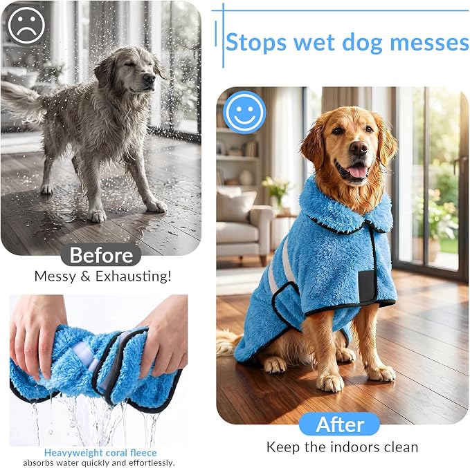 Dog Bathrobe, Super Absorbent for Small to Large Dogs, Light Blue 2XL - Image 2