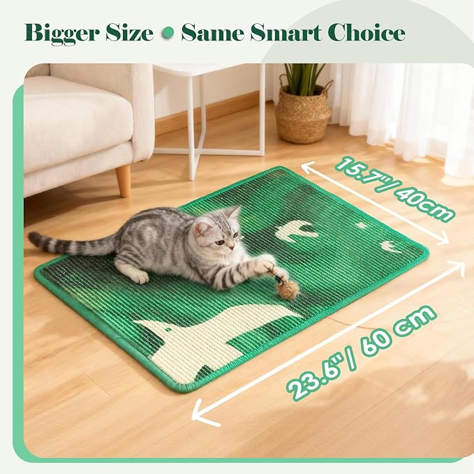 3-in-1 Sisal Cat Scratcher Mat 23.6x15.7'' Protects Carpet Couch & Furniture - Image 6