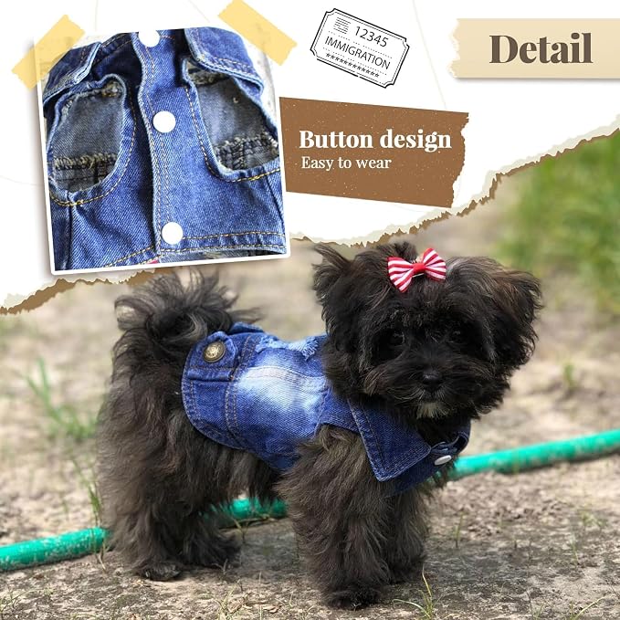 Cool Dog Jean Jacket Small Puppy Outfits Frenchie Clothes Denim Coats - Image 3