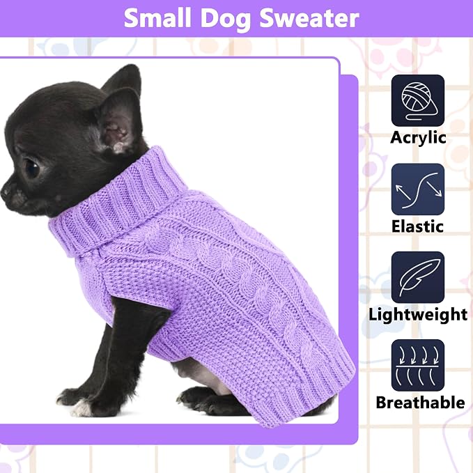 Dog Sweaters for Small Dogs Winter Dog Clothes Turtleneck Puppy Sweater Warm - Image 2