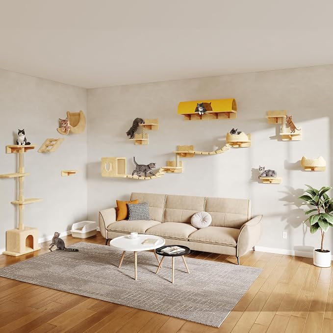 Cat Wall Shelves, Wall Mounted Pet Shelf Furniture w/Plush Fabric, Cats - Image 8