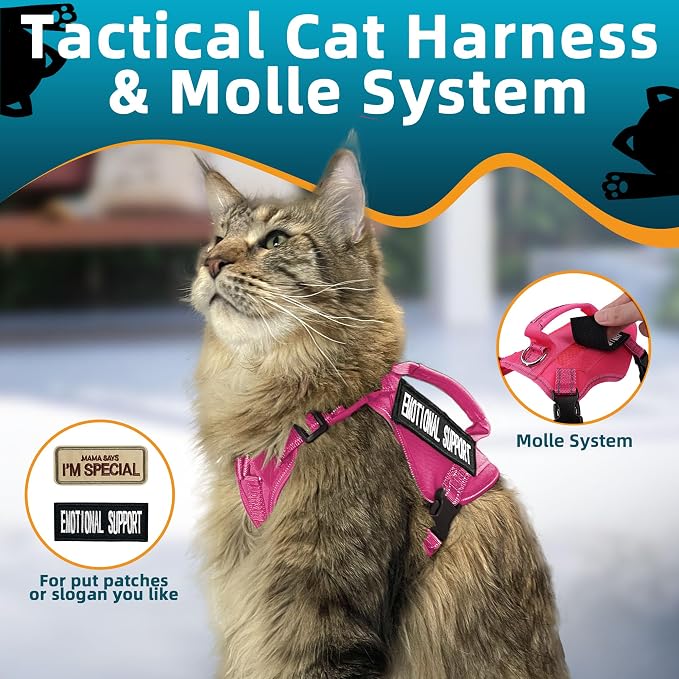 Tactical Cat Harness Pink for Walking Esacpe Proof, Adjustable Soft Mesh Large - Image 5
