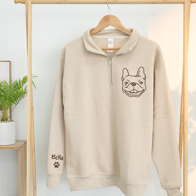 Chillever Custom Pet Embroidered Quarter Zip Sweatshirt, Dog Portrait Face Shirt - Image 4