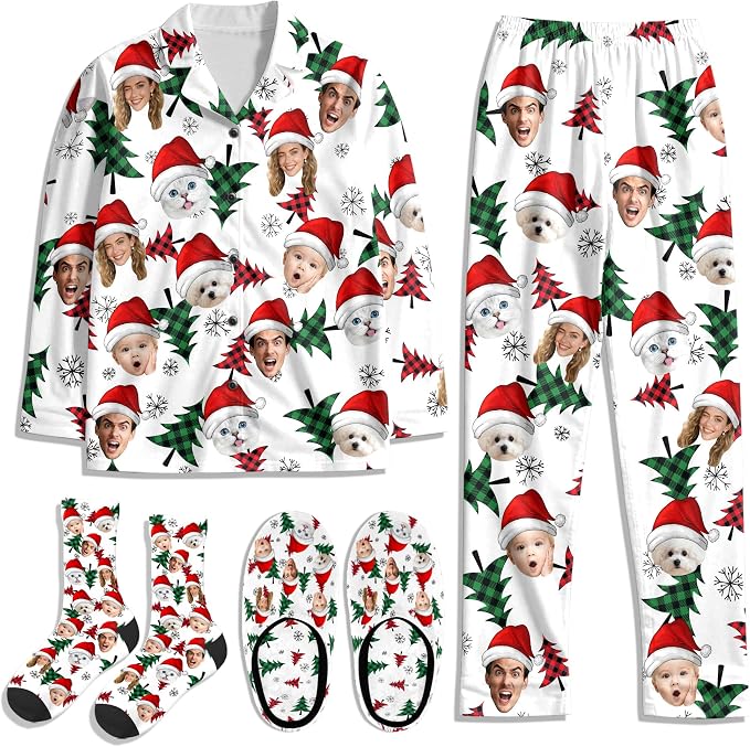 Artsadd Custom Pajamas for Women Men Family, Personalized Face Pjs Pajama Pants by Artsadd