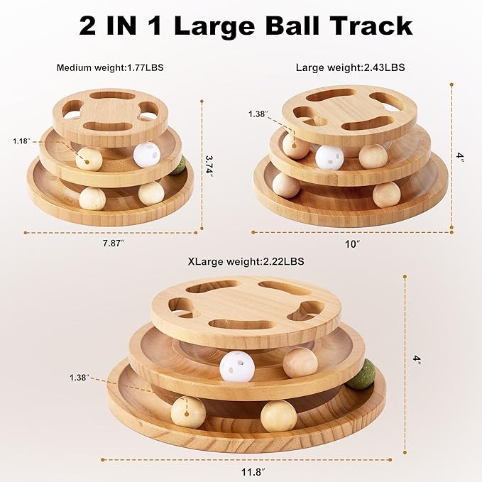 Cat Ball Track Toy with Puzzle Top and DIY Bell, Wooden Cat Toys - Image 2