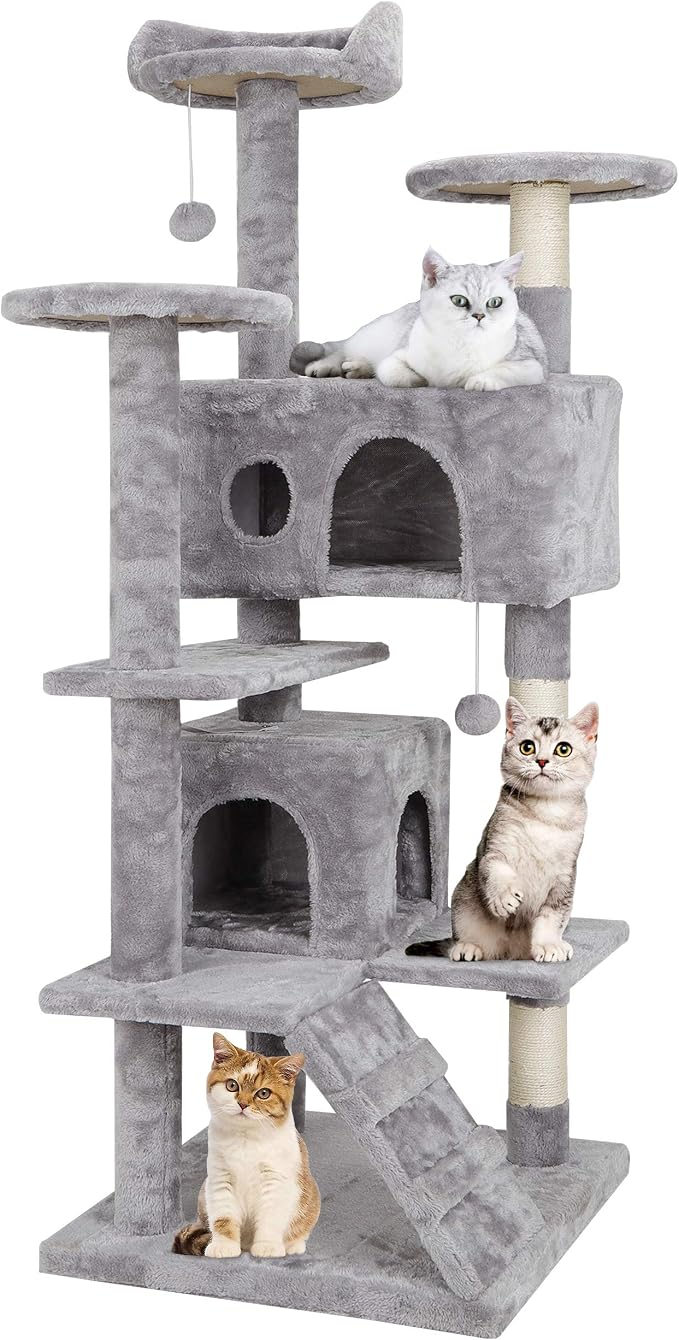 ZENY 54 inches Cat Tree with Sisal-Covered Scratching Posts and 2 Plush Rooms by ZENY