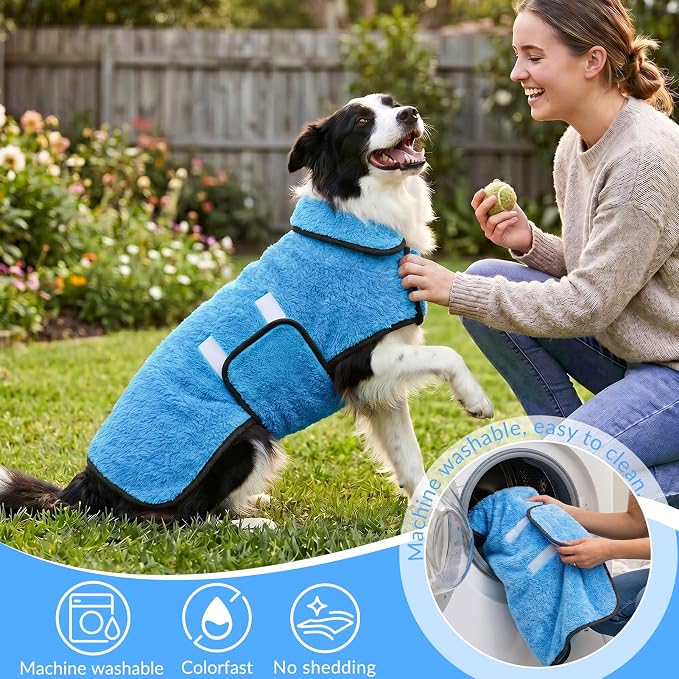Dog Bathrobe, Super Absorbent for Small to Large Dogs, Light Blue M - Image 5