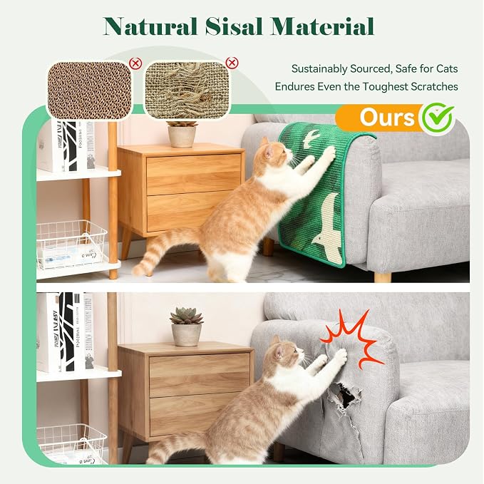 3-in-1 Sisal Cat Scratcher Mat 23.6x15.7'' Protects Carpet Couch & Furniture - Image 4
