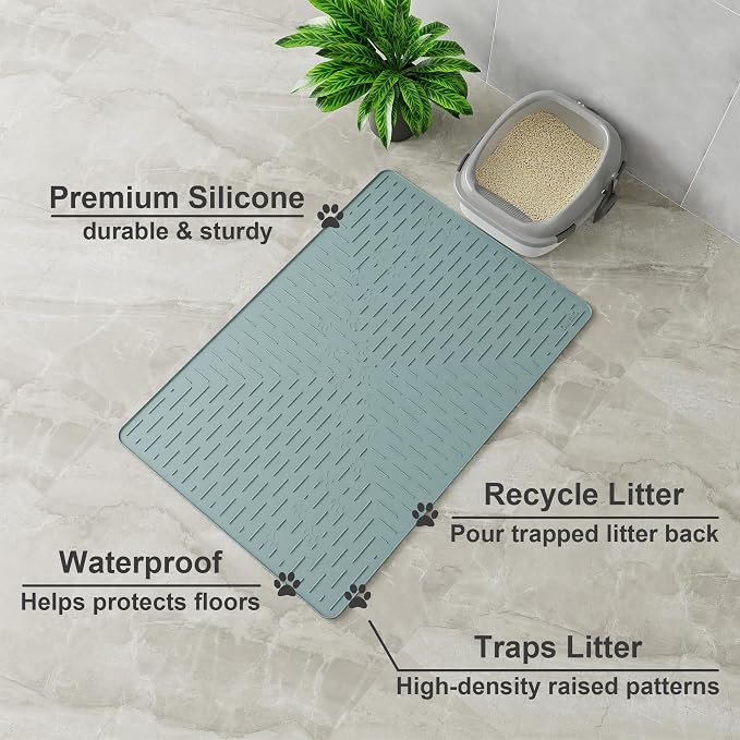 OHMO Cat Litter Mat XXL Trapping Mat Premium Silicone Rubber 37.5x25.2 Light - Image 2