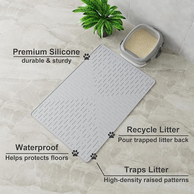 OHMO Cat Litter Mat XXL Trapping Mat Premium Silicone Rubber 37.5x25.2 Ash Grey - Image 2