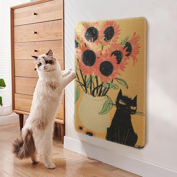 3-in-1 Sisal Cat Scratch Mat Sunflower 23.6x15.7'' Floor & Wall Cat Scratcher - Image 2