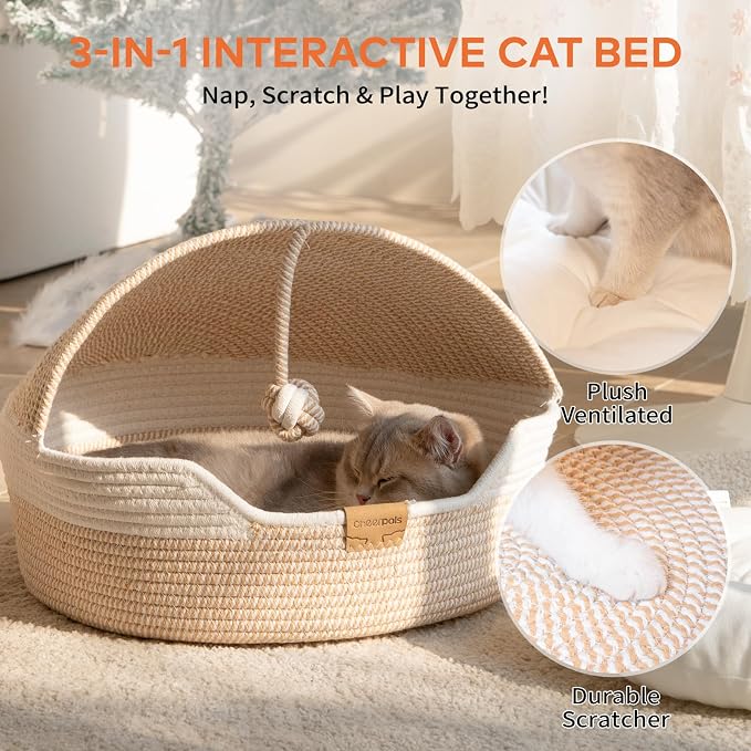 CHEERPALS Cat Basket Bed for Indoor Cats, Covered Pet Bed - Image 5