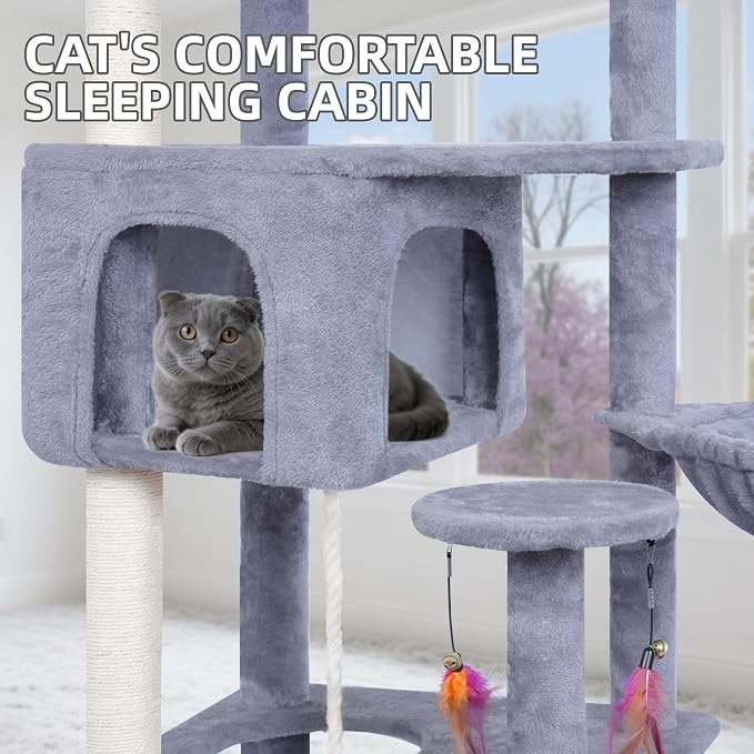 Big Cat Tree, Cat Tower with Multi-Level Condo, Rotating Toy - Image 5