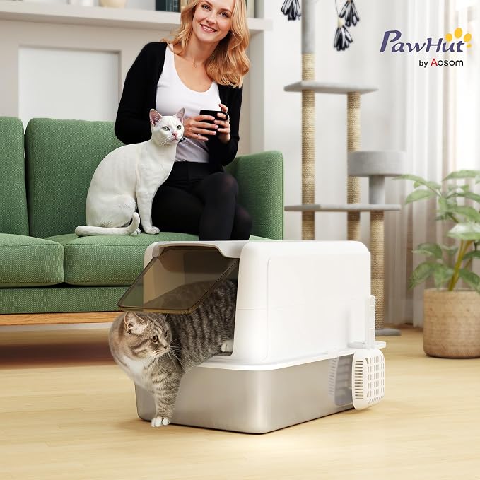 PawHut Stainless Steel Cat Litter Box, Extra Large 2 in 1 Metal Kitty Litter Pan - Image 2