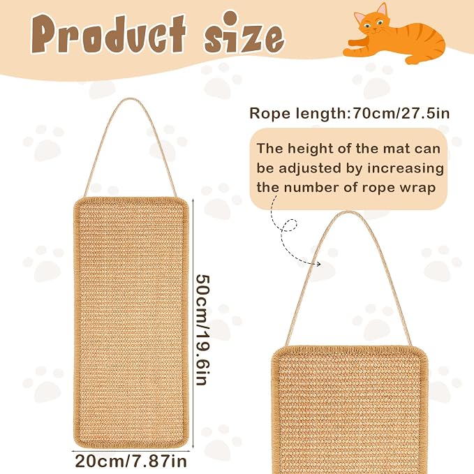 2 Pack Sisal Door Cat Scratching Mat Double Use Hanging Scratcher Wall Floor - Image 2