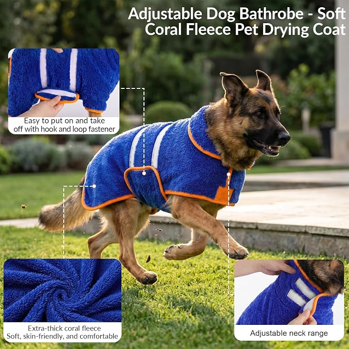 Dog Bathrobe, Super Absorbent for Small to Large Dogs, Dark Blue M - Image 4