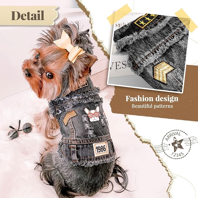 Cool Dog Jean Jacket Small Puppy Outfits Frenchie Clothes Denim Coats - Image 4