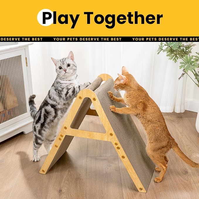 A-Frame Cat Scratchers for Indoor Cats, Wood Frame & Recycled Cardboard Scratch - Image 4