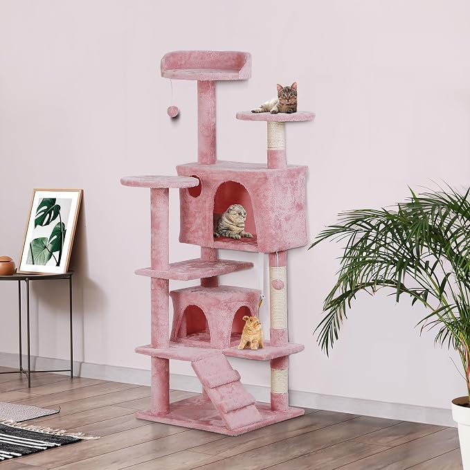 ZENY 54 Inch Cat Tree, Pet Furniture in Pink - Image 6