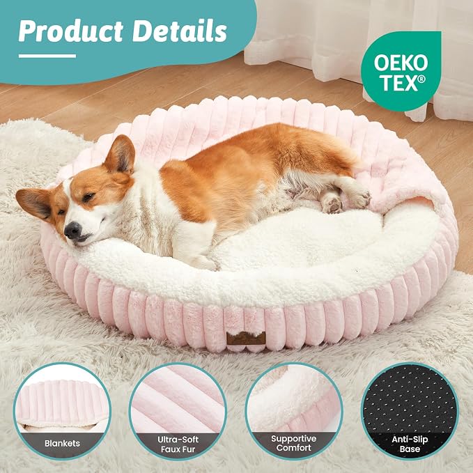 Small Dog Bed with Hooded Blanket, Round Fluffy Anti-Anxiety Pet Bed - Image 4