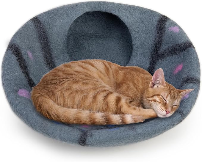 Woolygon Premium Felt Cat Cave Bed – Wool Kitty Beds Handcrafted Kitten Caves - Image 4