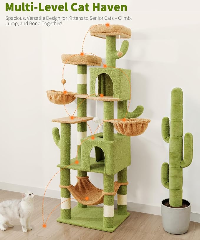 AMHANCIBLE Cactus Cat Tree, 70 Inch Tall Cat Tower - Image 5