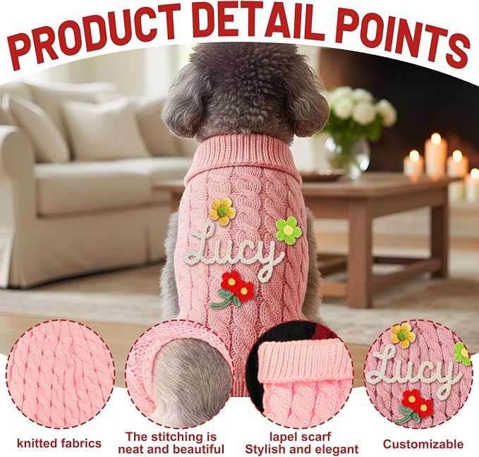 Personalized Hand Embroidered Dog Sweater, Custom Christmas Dogs Cats Sweater - Image 6