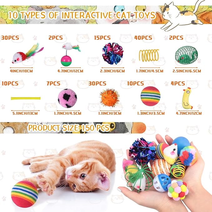 Shappy 150 Pcs Cat Toys for Indoor Cats Bulk, Kitten Toys Pack, Variety - Image 3