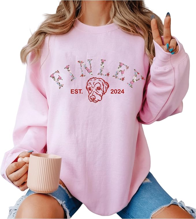 NAZENTI Floral Custom Embroidered Dog Sweatshirt, Dog Mom Sweatshirt, Custom - Image 3