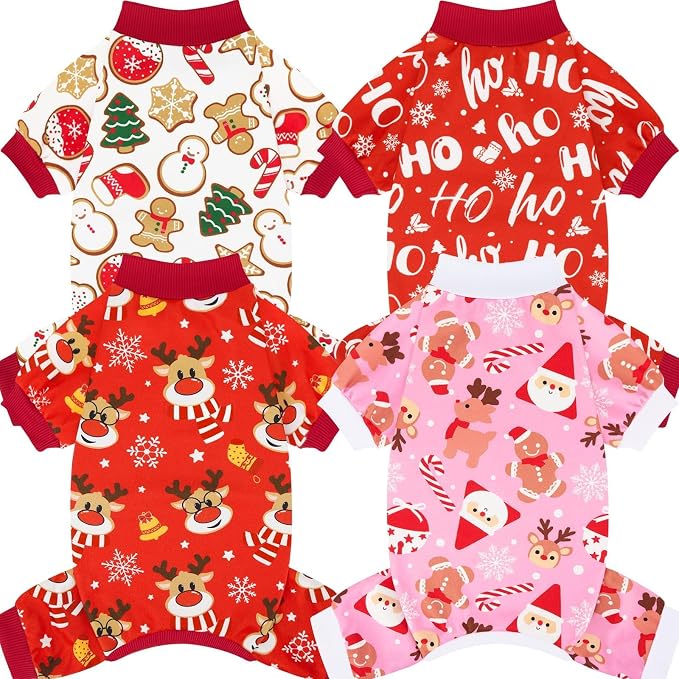 XPUDAC 4 Pack Christmas Dog Pajamas Comfy Dog Clothes by XPUDAC