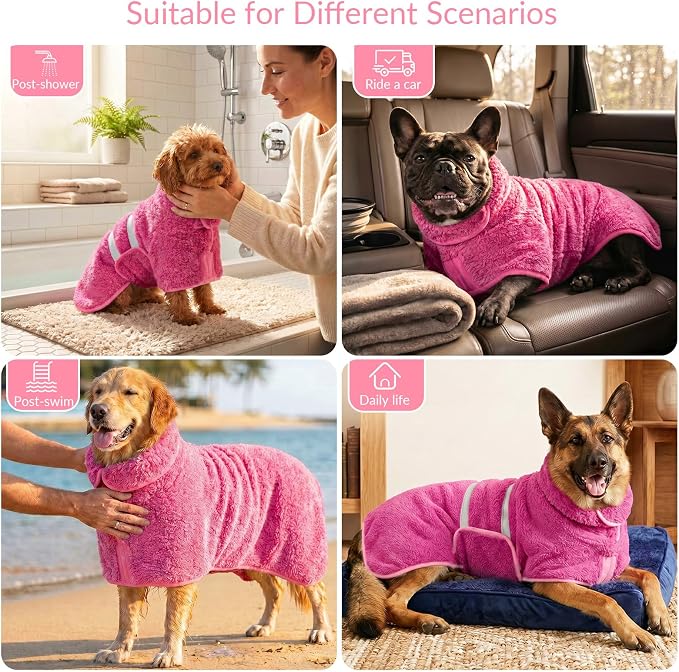 Dog Bathrobe, Super Absorbent for Small to Large Dogs, Rose Pink 2XL - Image 7