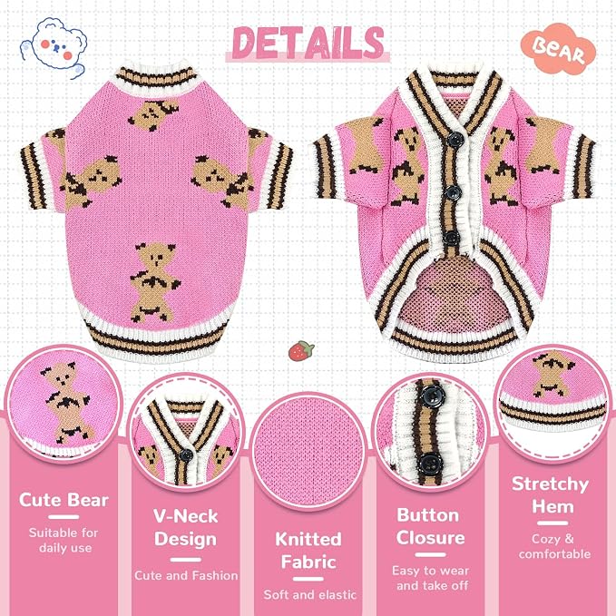 Small Dog Sweaters Cute Bear Dog Cardigans Clothes - Image 4