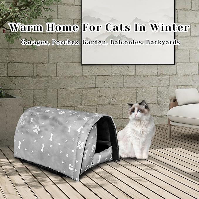 Fhiny Stray Cats Shelter, Waterproof Outdoor Cat House Foldable Warm Pet Cave - Image 4