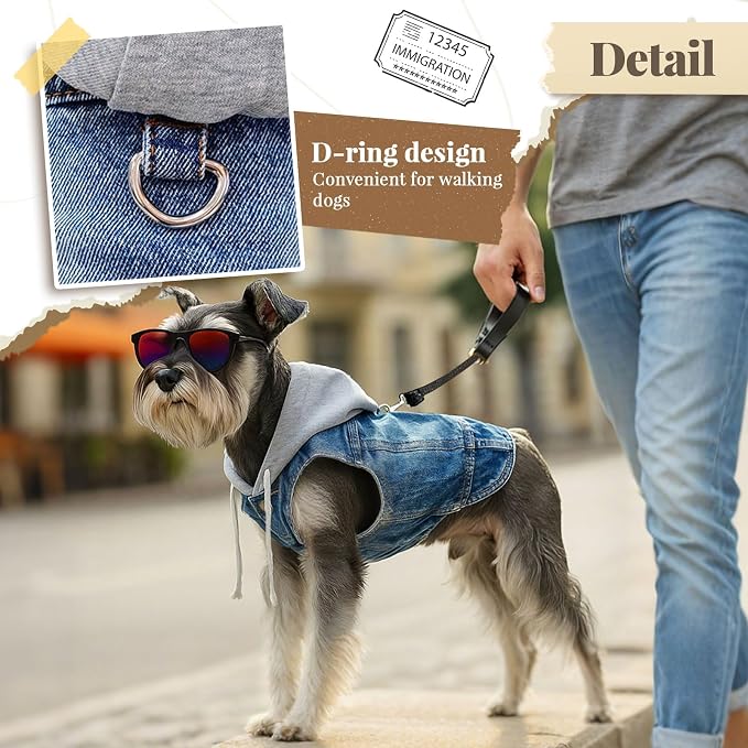 Cool Dog Jean Jacket Vest with D-Ring Blue Denim Dogs Hoodies Outfits - Image 2