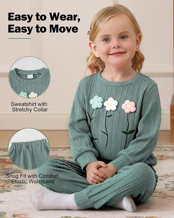Jecson Toddler Girl Fall Clothes: Soft Outfits Set Embroidered Knit Top & - Image 3