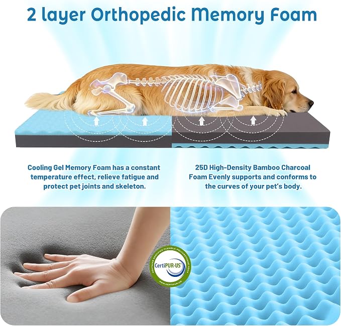 Cooling Dog Bed for Large Dogs, Orthopedic Memory Foam Pet Bed for Crate - Image 3