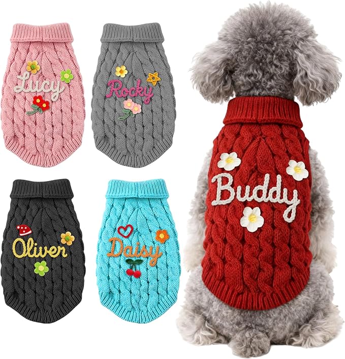Personalized Hand Embroidered Dog Sweater, Custom Christmas Dogs Cats Sweater by Dyoart