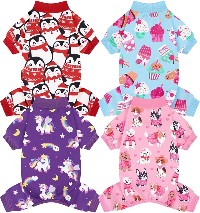 XPUDAC 4 Pack Dog Pajamas Cute Soft Dog Clothes by XPUDAC