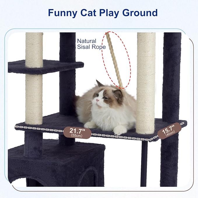 Cat Tree for Indoor Cats Large Adult, 70.5'' Cat Tower - Image 3
