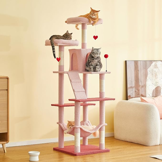 MWPO Cute Cat Tree, 70.1-Inch Tall Pink Cat Tower - Image 9