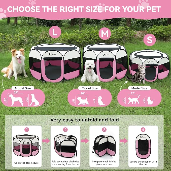 Pink Puppy Playpen for Large Dog Cat, Dog Tent Crates Cage Indoor/Outdoor - Image 2