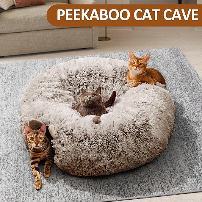Cat Tunnel with Cat Bed for Indoor Cats, Soft Plush Peekaboo Cat Cave Donut - Image 8