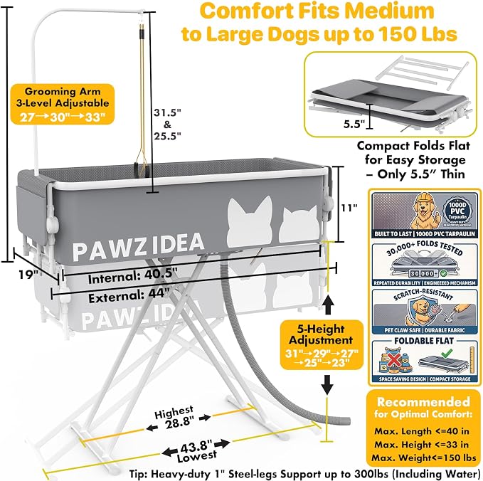 PAWZIDEA 2-in-1 Dog Bath Tub & Grooming Table 43" for Medium to Large Dogs - Image 2