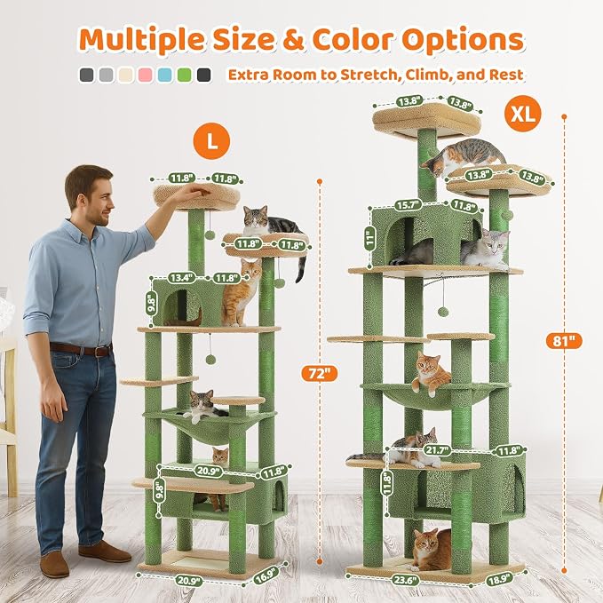 PAWZ Road Heavy Duty Cat Tree for Large Cats, 81 Inches Cactus Tall Cat Tower - Image 6