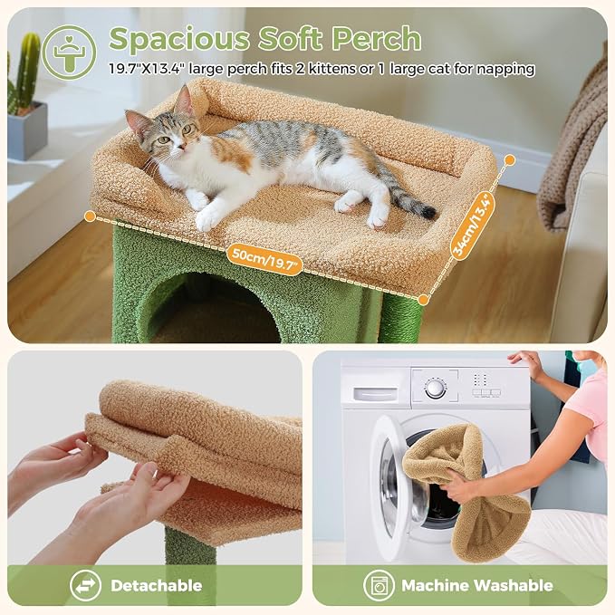 PAWZ Road Cat Tree for Indoor Cats, 26 Inches Cactus Cat Tower - Image 3