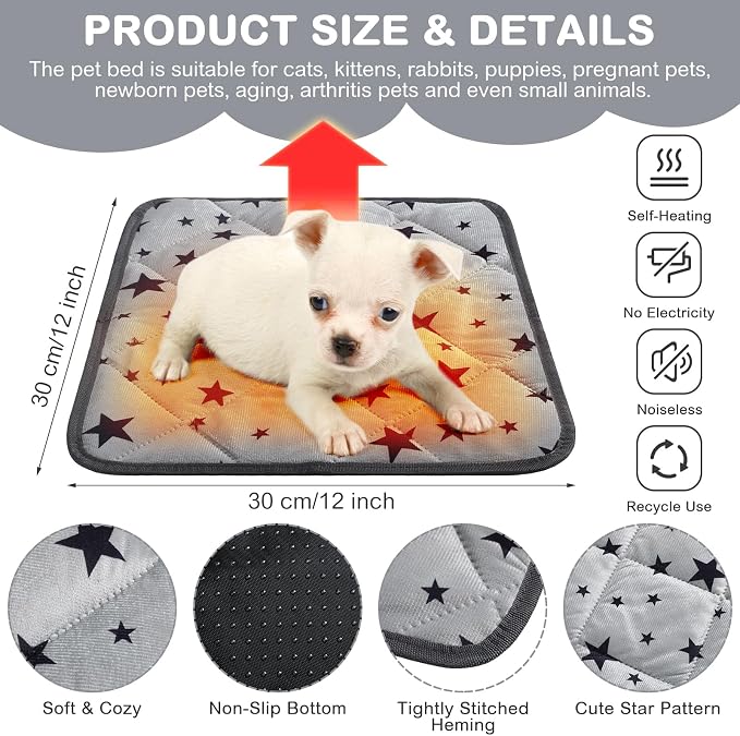 Namalu 4 Pack Self Warming Cat Bed Self Heating Cat Mat Star Pattern Soft Dog - Image 2