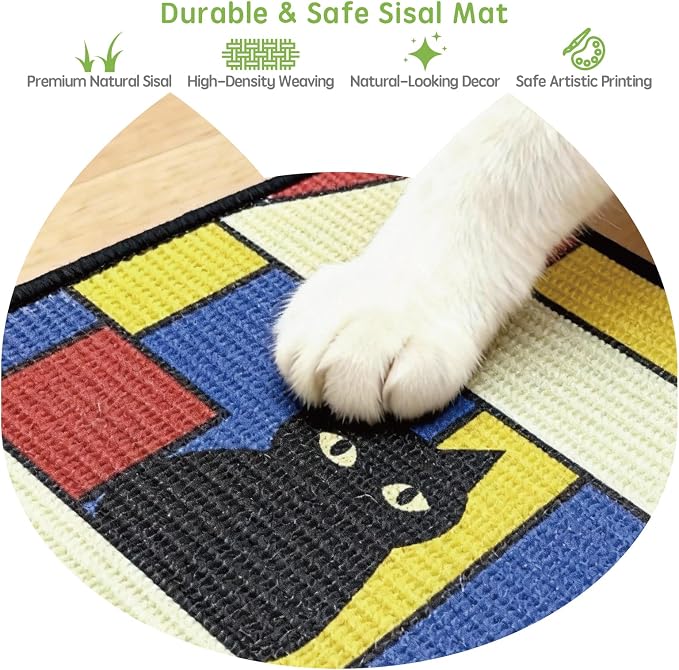 3-in-1 Sisal Cat Scratcher Mat 15x12 Inch – Art Cat Wall Scratcher - Image 2